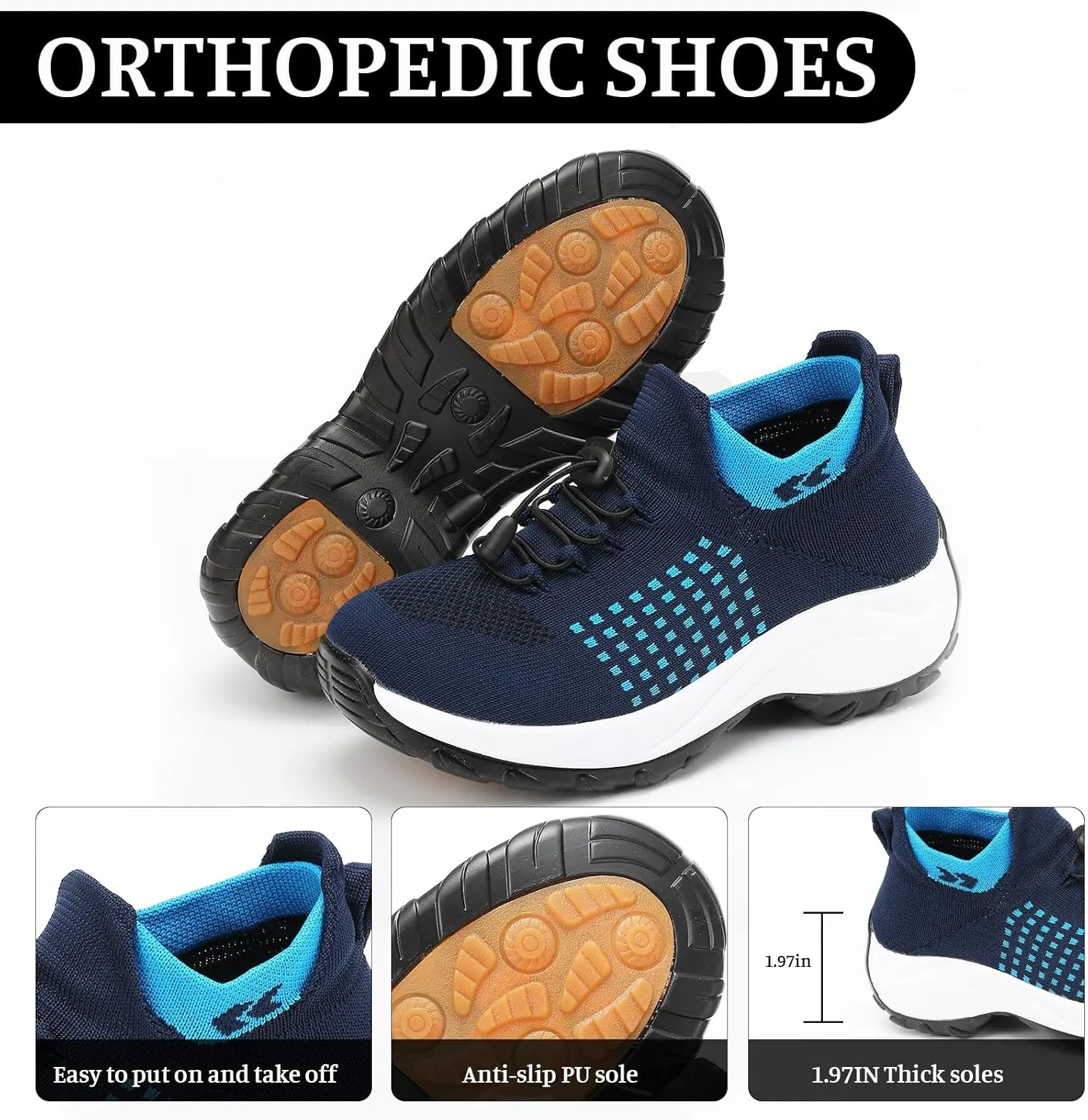Comfort Wear Orthowear Shoes for Women&Men Orthopedic Shoes Lightweight Casual Breathable Running Walking Sneakers Non Slip Stretch Cushion Shoe Athletic Ortho Comfortwear for Plantar Fasciitis Unisex