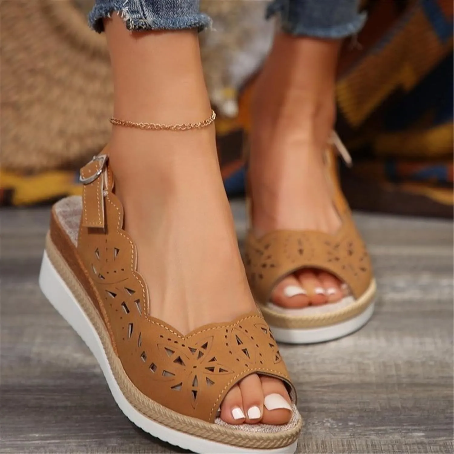 Contrast Paneled Cutout Lace-up Muffin Sandals 2025 New Summer Causal Womens Lace-Up Peep Toe Platform Wedge Shoes Sandal Wedges Comfy Sports Open Tennis Shoes Sneaker