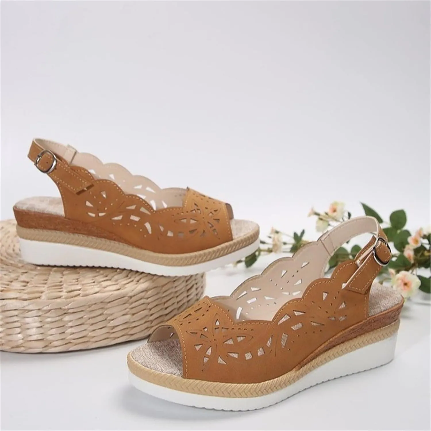 Contrast Paneled Cutout Lace-up Muffin Sandals 2025 New Summer Causal Womens Lace-Up Peep Toe Platform Wedge Shoes Sandal Wedges Comfy Sports Open Tennis Shoes Sneaker