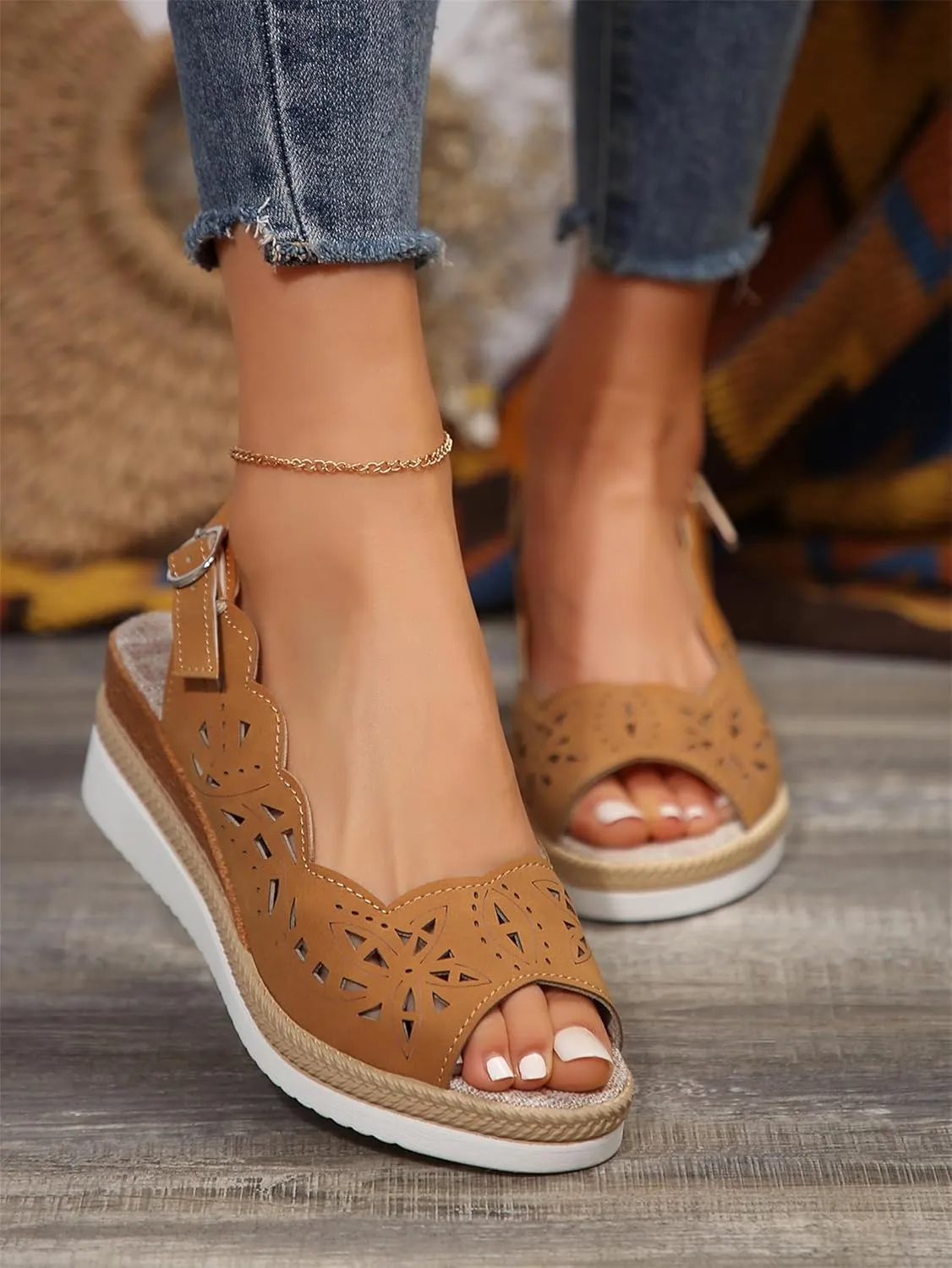 Contrast Paneled Cutout Lace-up Muffin Sandals 2025 New Summer Causal Womens Lace-Up Peep Toe Platform Wedge Shoes Sandal Wedges Comfy Sports Open Tennis Shoes Sneaker