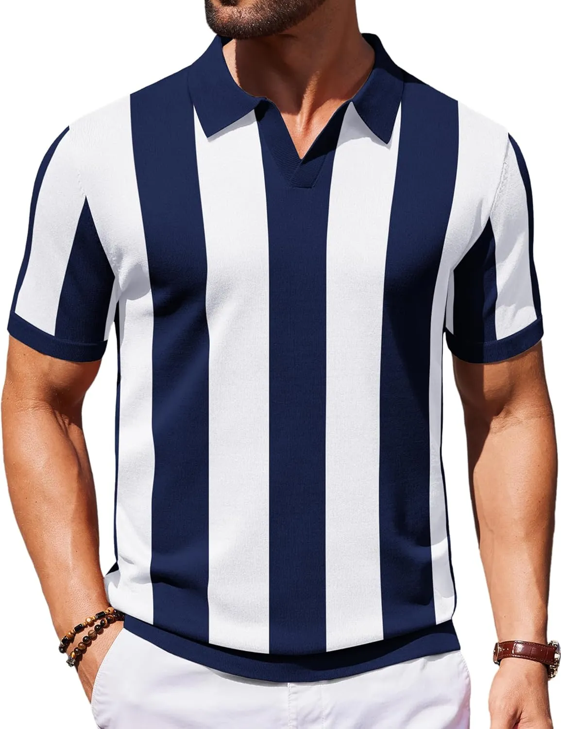 COOFANDY Mens Knit Polo Shirts V Neck Short Sleeve Stretch Polo T Shirt Casual Golf Shirts