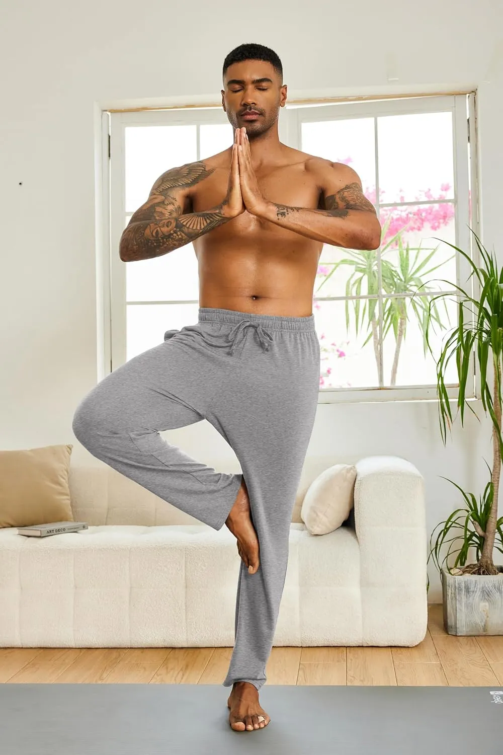 COOFANDY Men's Yoga Sweatpants Lightweight Open Bottom Lounge Pants Casual Drawstring Sweat Pants with Pockets