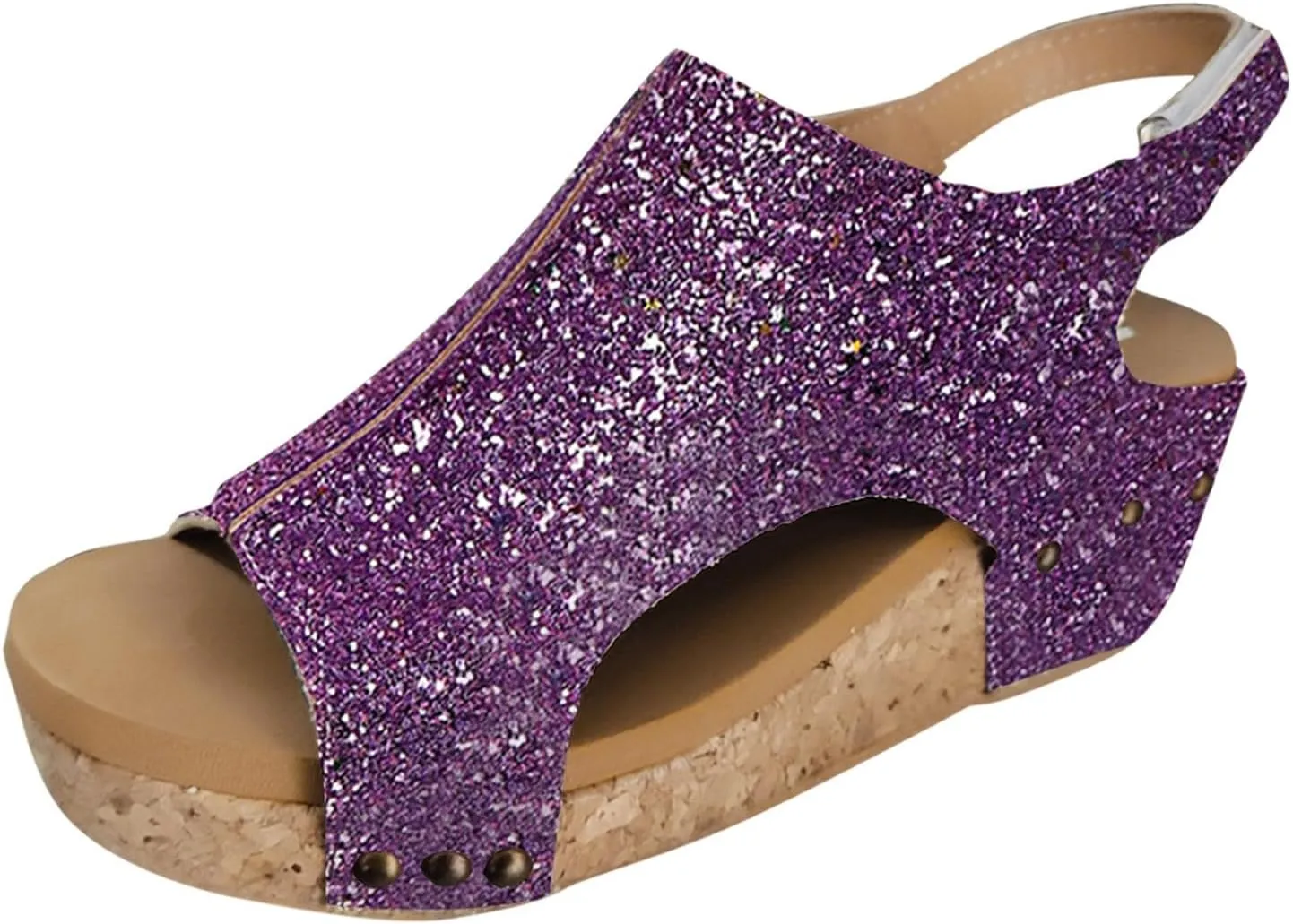 Cork Wedge Sandals for Women Summer Dressy,Platform Wedge Heels Sparkly Sandals Open Toe Ankle Strap Wedges Comfortable Casual Low Heel Boho Dress Shoes Ladies Beach Sandals