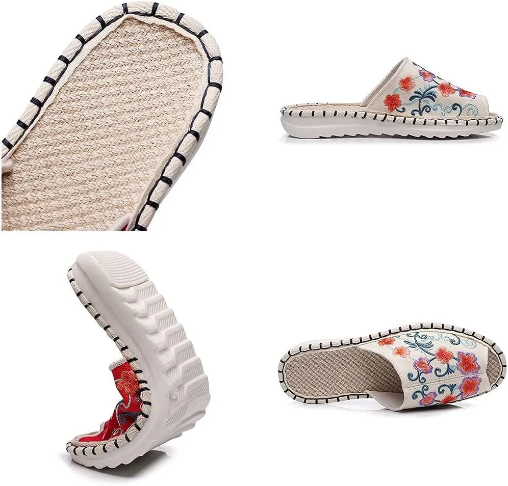 Cotton Flax Slipper Indoor ，Women's Chinese Embroidery Espadrilles，Slippers Summer Sandals Closed Toe Outdoor Walking Shoes Chinese Embroidery Espadrilles Garden House Slippers for Ladies