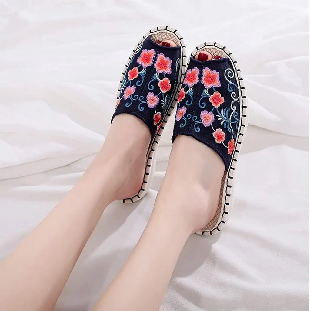 Cotton Flax Slipper Indoor ，Women's Chinese Embroidery Espadrilles，Slippers Summer Sandals Closed Toe Outdoor Walking Shoes Chinese Embroidery Espadrilles Garden House Slippers for Ladies