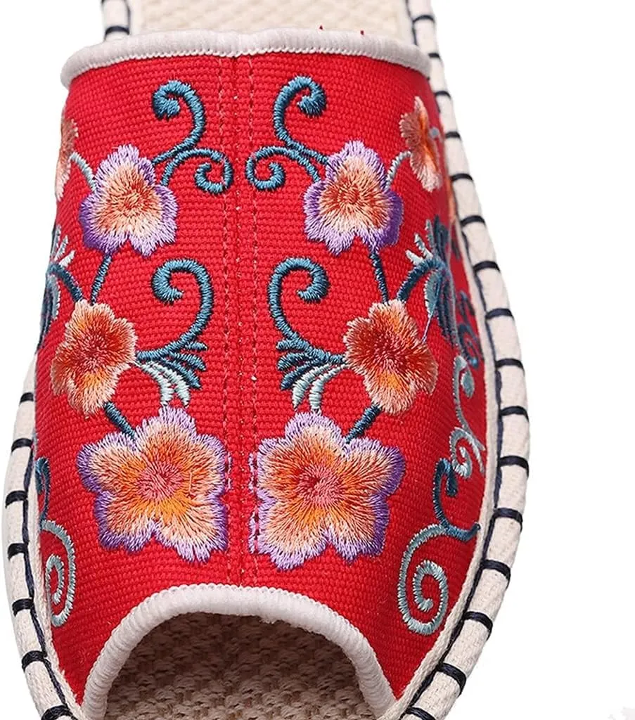 Cotton Flax Slipper Indoor ，Women's Chinese Embroidery Espadrilles，Slippers Summer Sandals Closed Toe Outdoor Walking Shoes Chinese Embroidery Espadrilles Garden House Slippers for Ladies