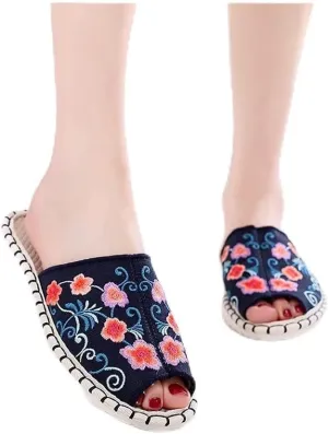 Cotton Flax Slipper Indoor ，Women's Chinese Embroidery Espadrilles，Slippers Summer Sandals Closed Toe Outdoor Walking Shoes Chinese Embroidery Espadrilles Garden House Slippers for Ladies