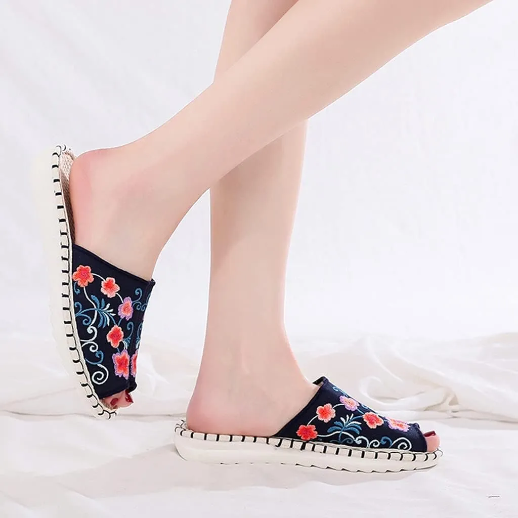 Cotton Flax Slipper Indoor ，Women's Chinese Embroidery Espadrilles，Slippers Summer Sandals Closed Toe Outdoor Walking Shoes Chinese Embroidery Espadrilles Garden House Slippers for Ladies