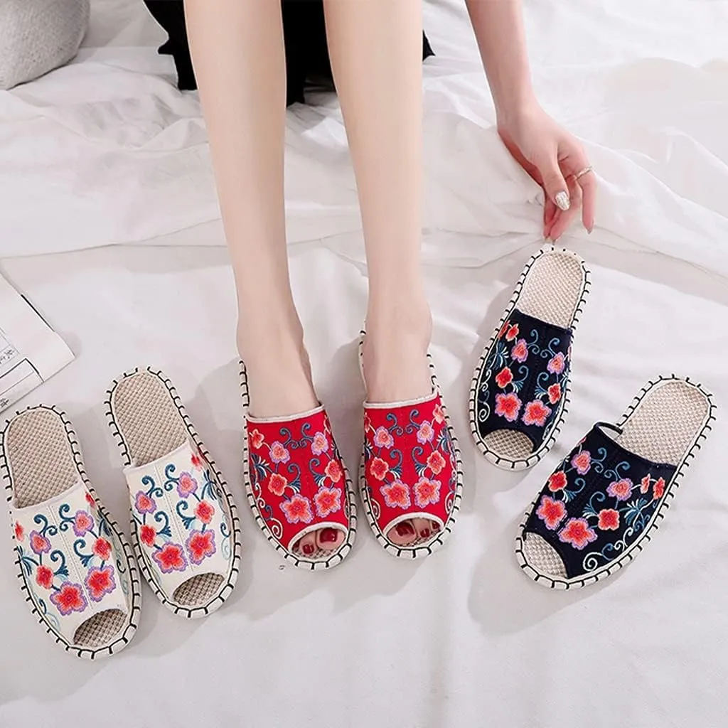 Cotton Flax Slipper Indoor ，Women's Chinese Embroidery Espadrilles，Slippers Summer Sandals Closed Toe Outdoor Walking Shoes Chinese Embroidery Espadrilles Garden House Slippers for Ladies