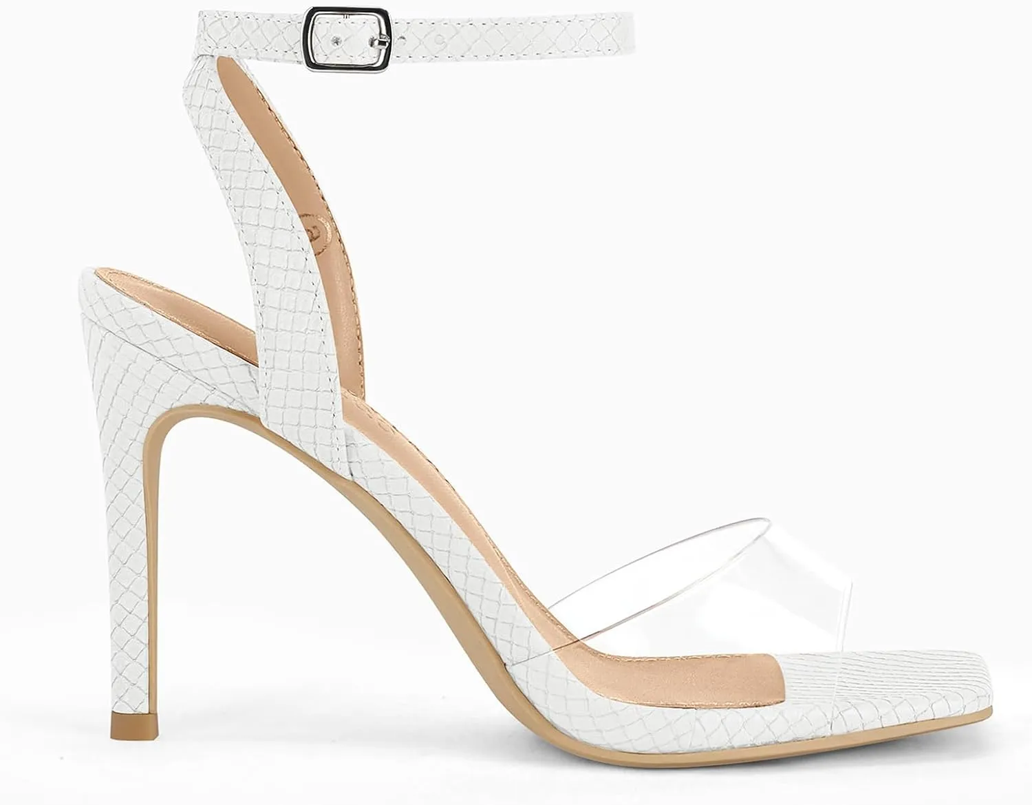 Coutgo Womens Clear Heels Sandals Square Toe Ankle Strap Sexy High Heeled Stiletto Dress Shoes