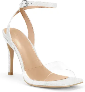 Coutgo Womens Clear Heels Sandals Square Toe Ankle Strap Sexy High Heeled Stiletto Dress Shoes