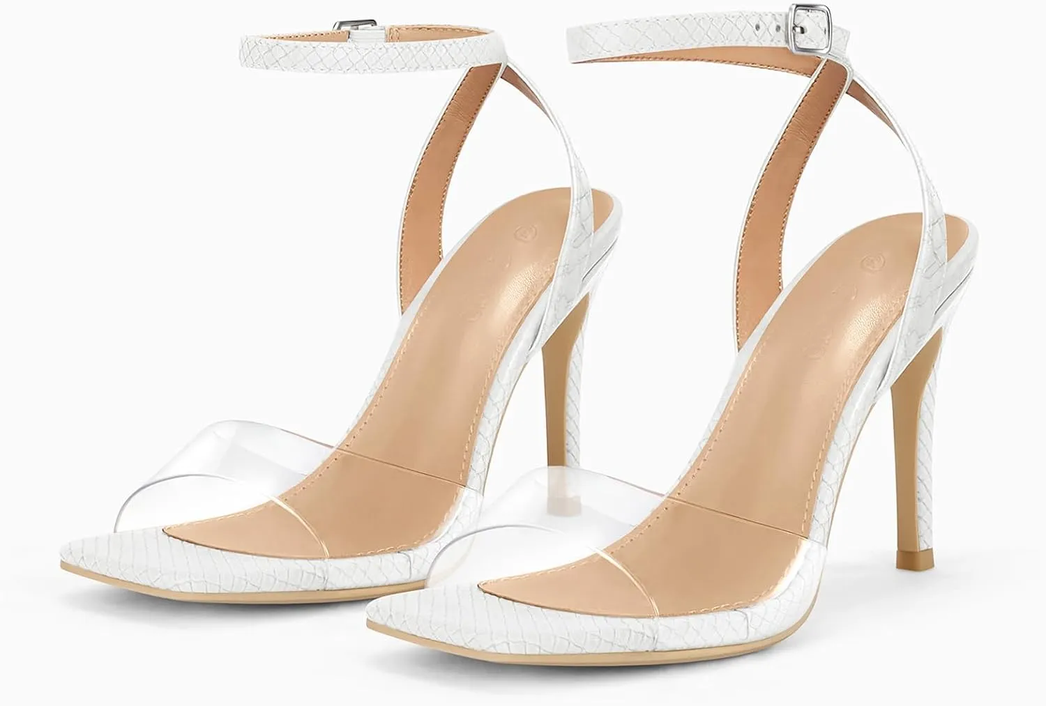 Coutgo Womens Clear Heels Sandals Square Toe Ankle Strap Sexy High Heeled Stiletto Dress Shoes