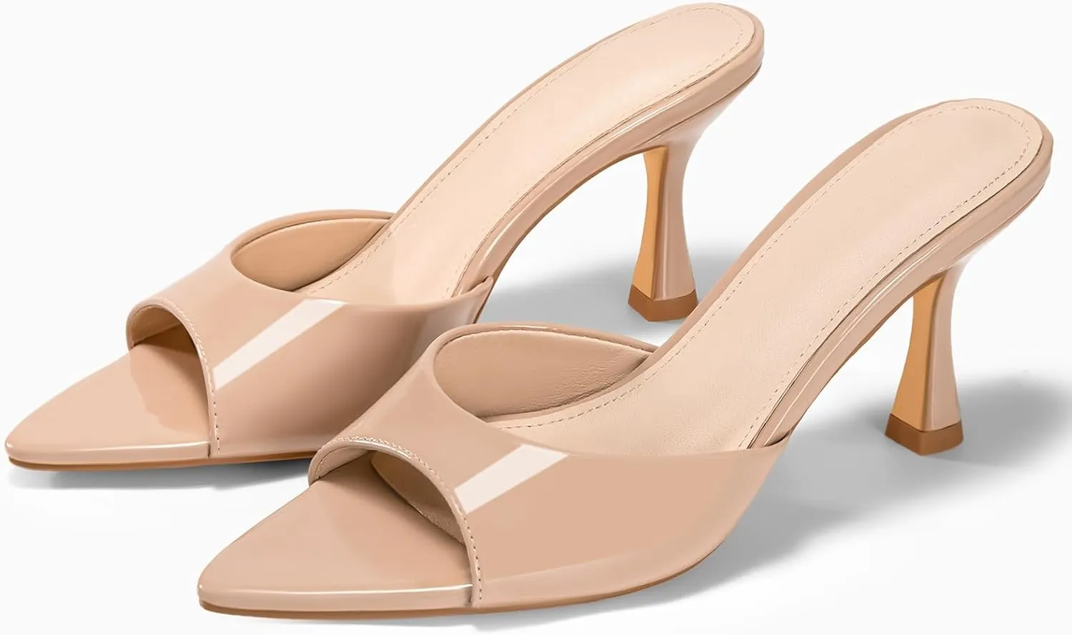 Coutgo Womens Heeled Mules Pointed Peep Toe High Heels Slip On Backless Mule Sandals Dress Shoes