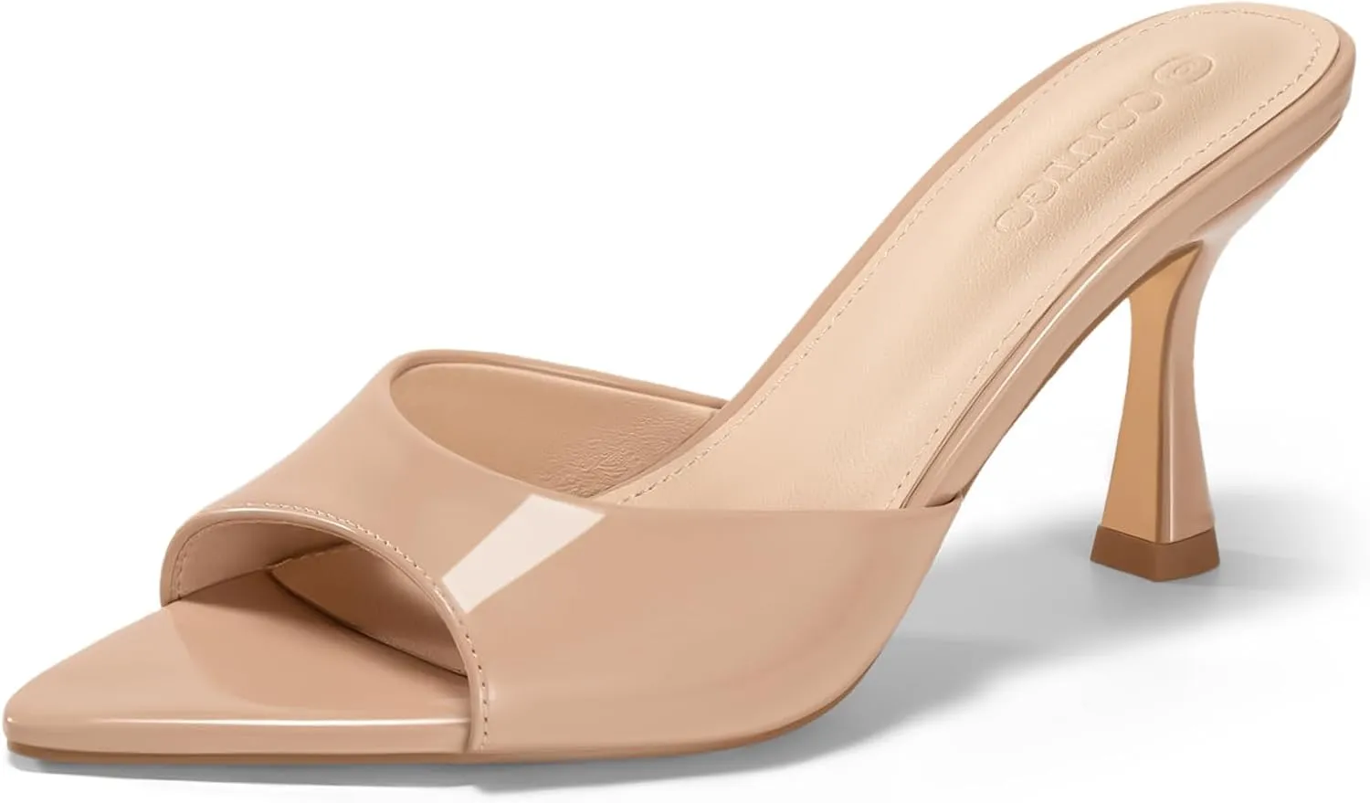 Coutgo Womens Heeled Mules Pointed Peep Toe High Heels Slip On Backless Mule Sandals Dress Shoes
