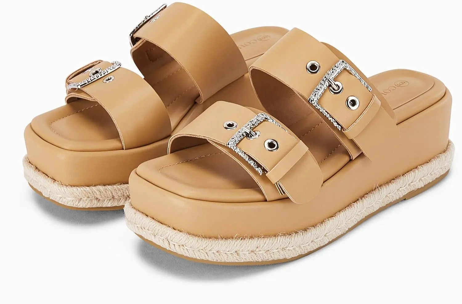Coutgo Women's Platform Sandals, Adjustable Buckle Slides, Slip on Open Toe Espadrille Summer Shoes