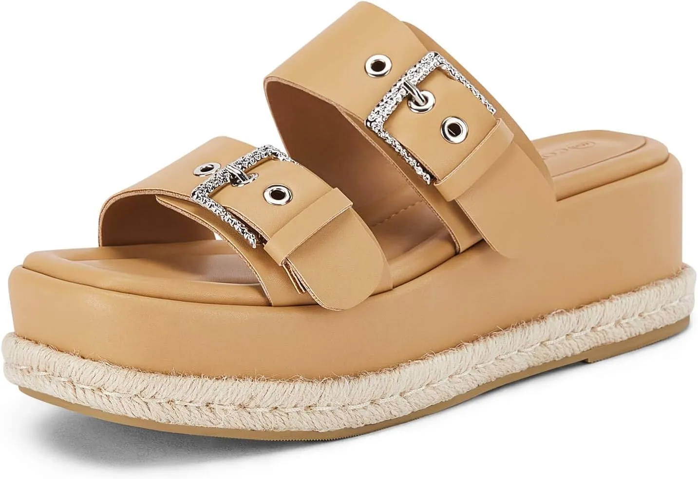Coutgo Women's Platform Sandals, Adjustable Buckle Slides, Slip on Open Toe Espadrille Summer Shoes