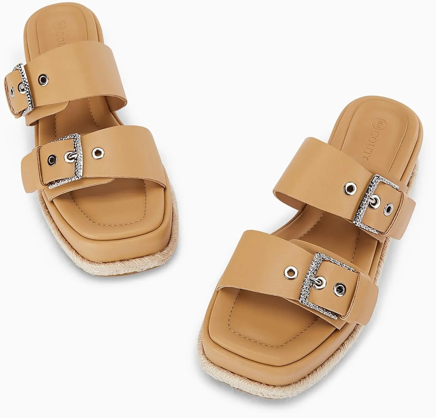 Coutgo Women's Platform Sandals, Adjustable Buckle Slides, Slip on Open Toe Espadrille Summer Shoes