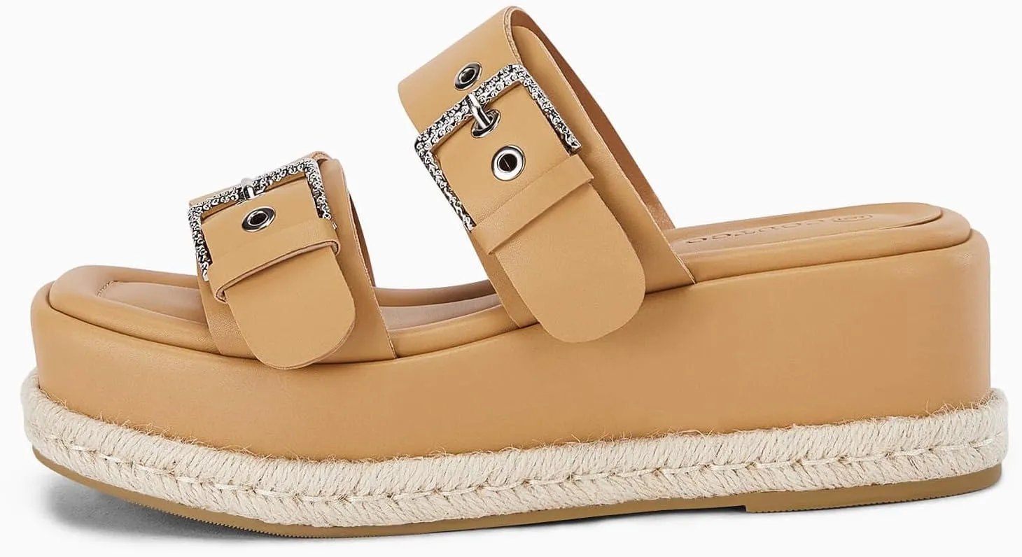 Coutgo Women's Platform Sandals, Adjustable Buckle Slides, Slip on Open Toe Espadrille Summer Shoes