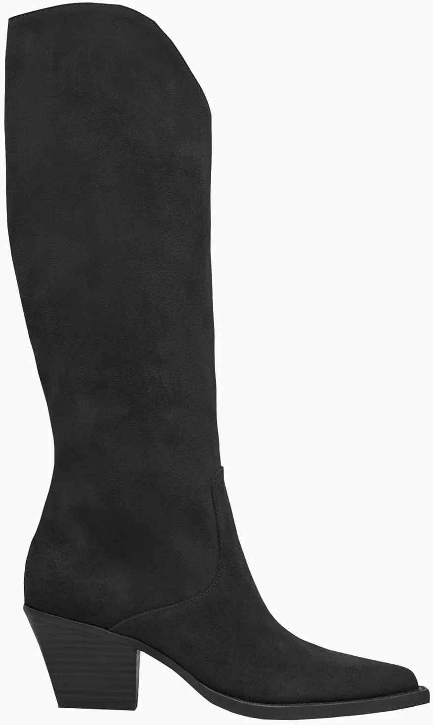 Coutgo Womens Wide Calf Cowboy Boots Suede Knee High Chunky Heel Pointed Toe Western Cowgirl Boots