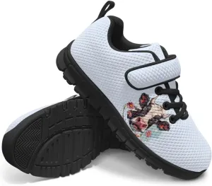Cow Print Running Shoes for Boys Girls Tennis Sneakers Non Slip Athletic Walking Strap Shoes