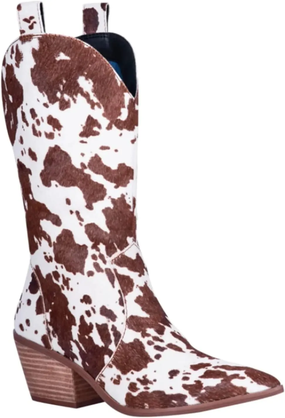 Cowboy Boots for Women Cowgirl Boots Wide Calf Pointed Toe Cow Printed Fashion Western Chunky Knee High Boot