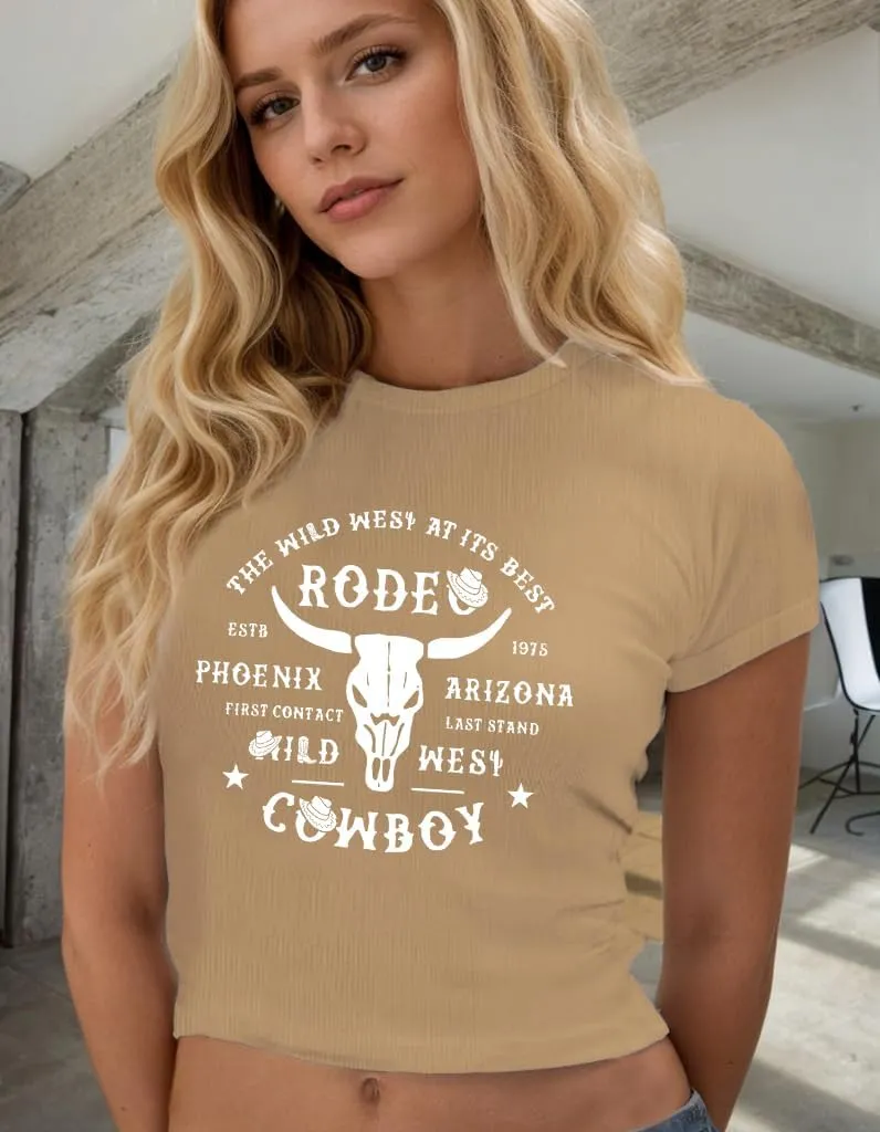 Cowgirl Outfits for Women Crop Tops Cowboy Country Concert T-Shirt Western Rodeo Graphic Tee