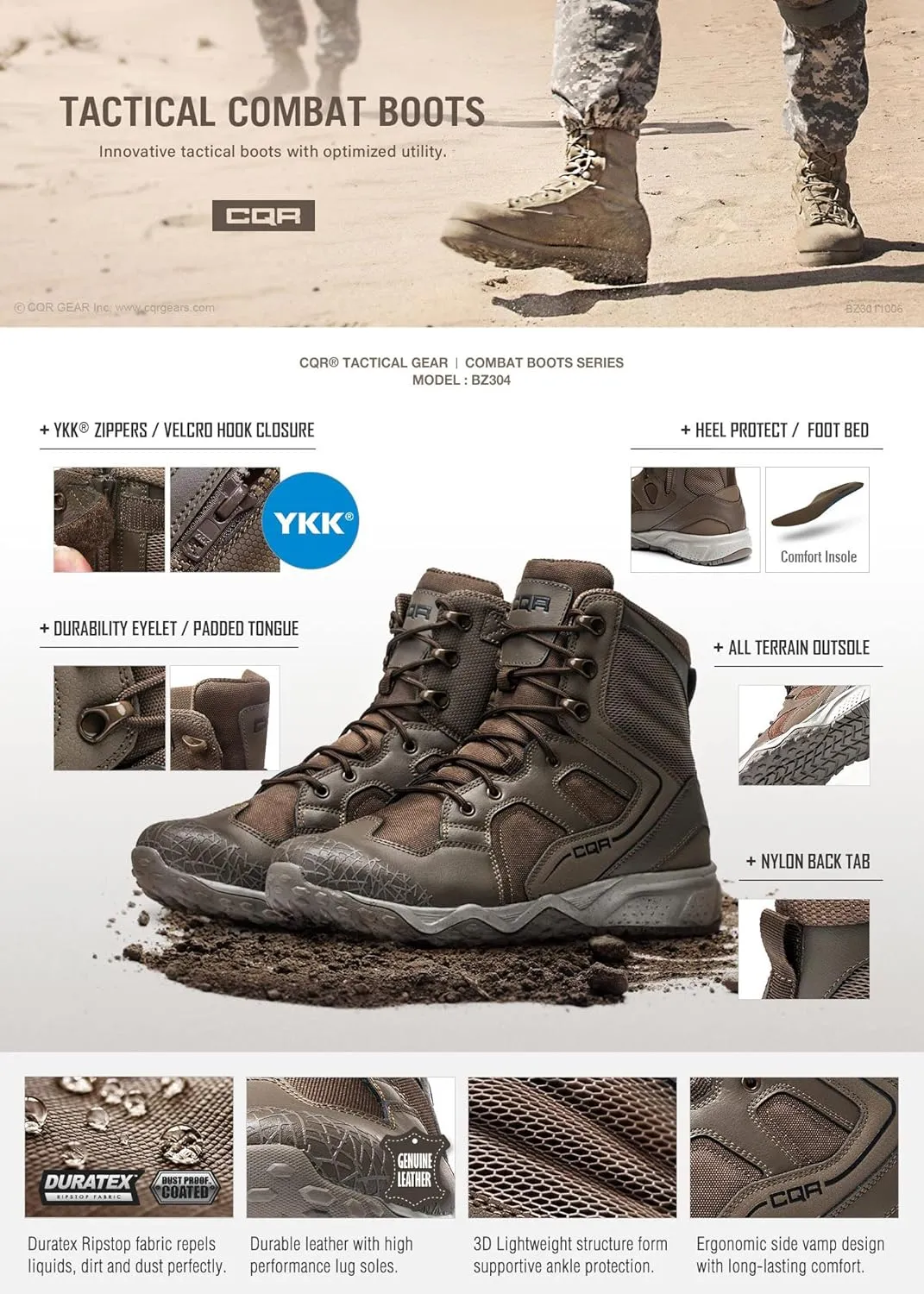 CQR Men's Military Tactical Boots, Lightweight 6 Inches Combat Boots, Durable EDC Outdoor Work Boots