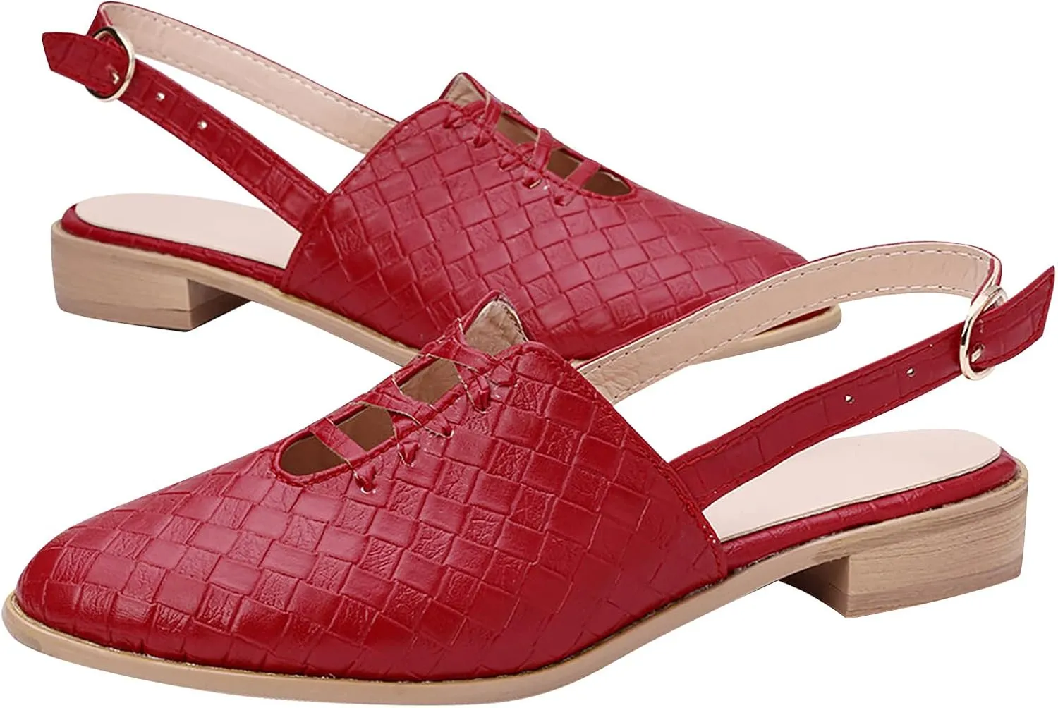 Cutout Sandal for Women Fashion Pointed Toe Closed Toe Weave Strap Buckle Casual Flat Sandalias Summer Comfortable Low Heel Slides Mules Shoes