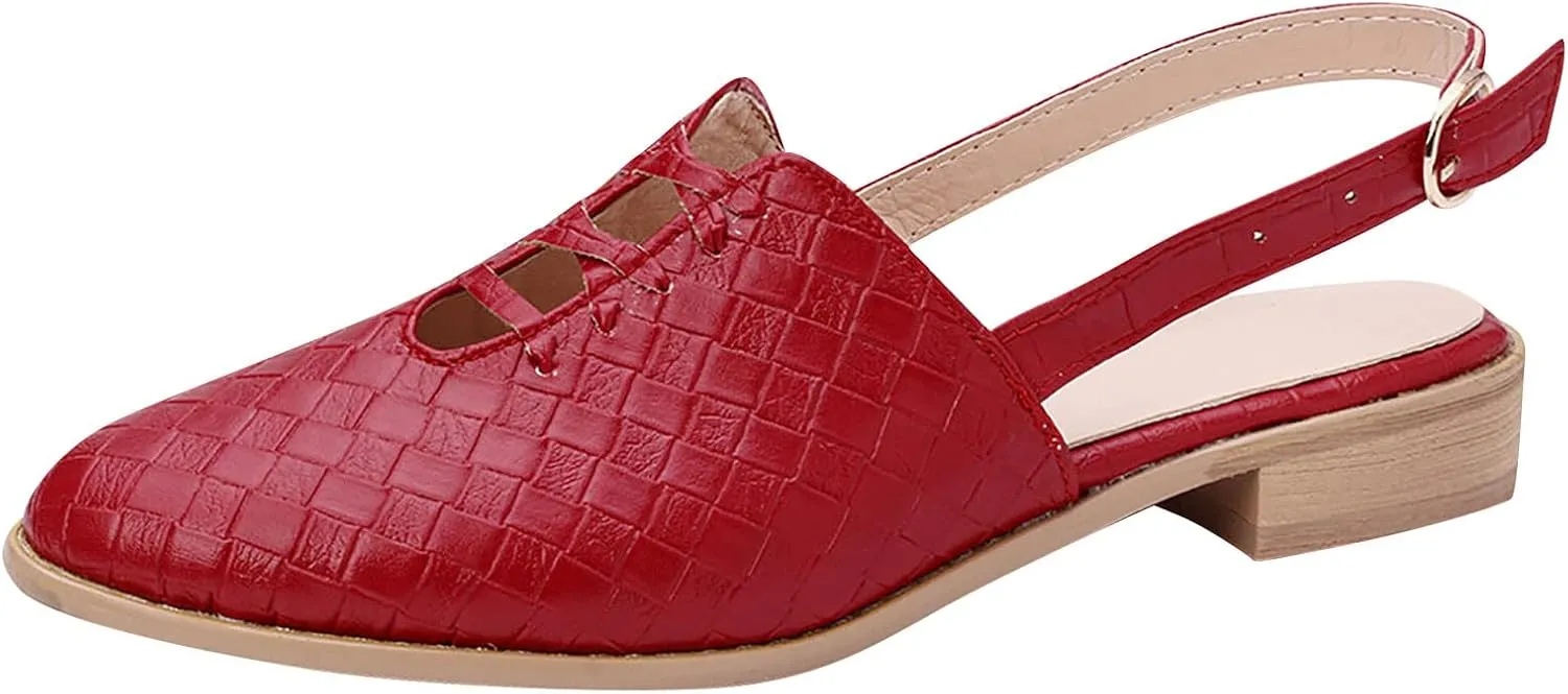 Cutout Sandal for Women Fashion Pointed Toe Closed Toe Weave Strap Buckle Casual Flat Sandalias Summer Comfortable Low Heel Slides Mules Shoes