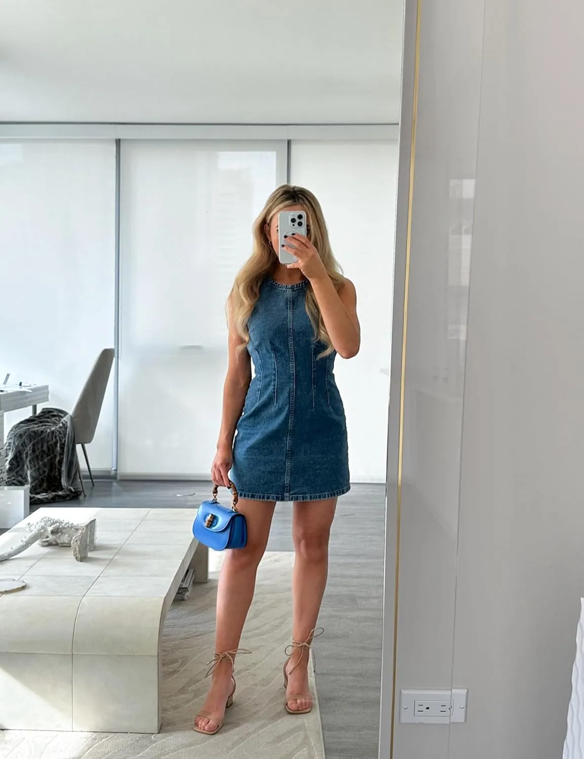 Daacee Women’s Sleeveless Bodycon Denim Mini Dress Casual Waist Tucks Zipper Tank Jean Dresses