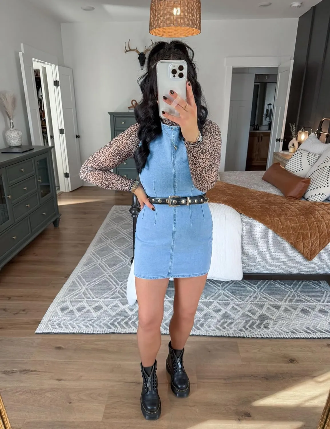 Daacee Women’s Sleeveless Bodycon Denim Mini Dress Casual Waist Tucks Zipper Tank Jean Dresses