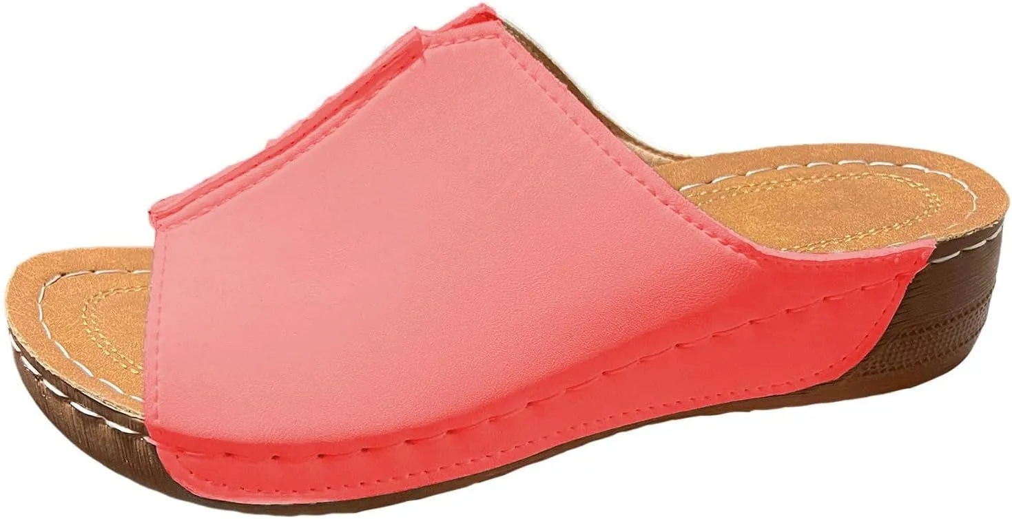 Damping Sole Upgradation Stretch Lightweight Sandals, Reef Platform Sandals Wedges Low Heel Rubber Arch Support Cushion Slip on Going Out Dressy Comfortable Black Slides Wedge Slippers