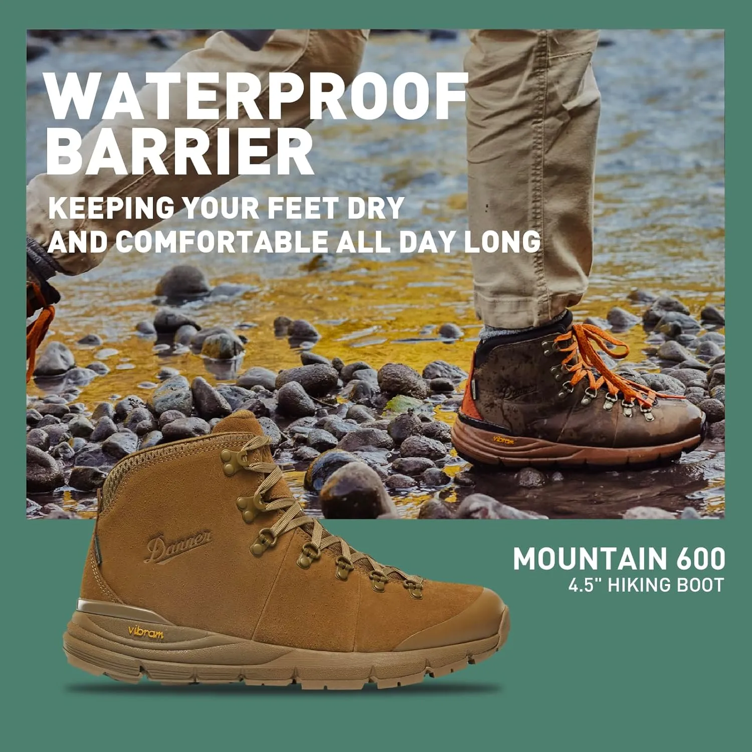 Danner Mountain 600 Waterproof Hiking Boots for Men - Lightweight, Durable Upper, Breathable Lining, Triple-Density Footbed & Vibram Traction Outsole