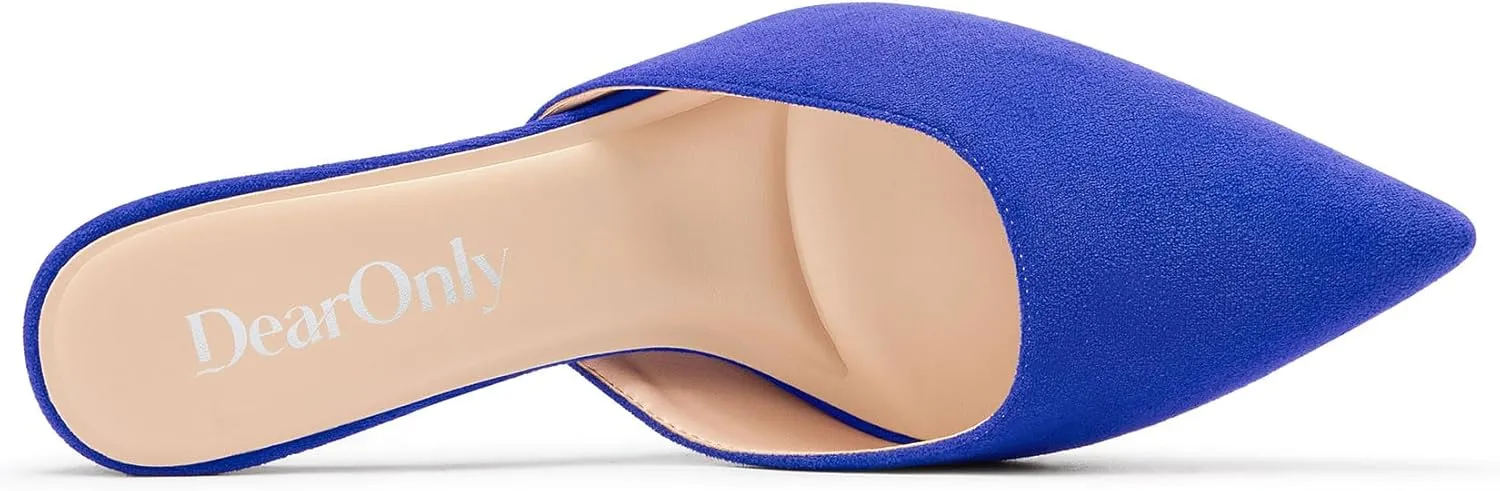 DearOnly Womens Pointed Toe Kitten Heel Mules Slip-on Stiletto Mid Heel Sandals Prom Dress Shoes 2.6 Inches Heels