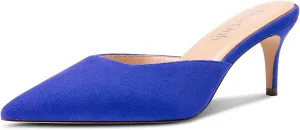 DearOnly Womens Pointed Toe Kitten Heel Mules Slip-on Stiletto Mid Heel Sandals Prom Dress Shoes 2.6 Inches Heels