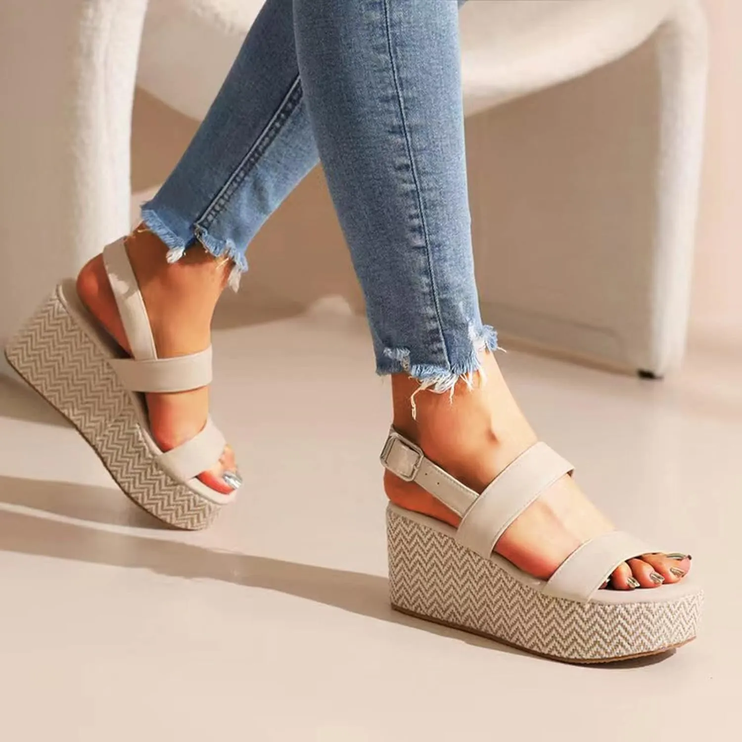 Dheva-C Sandal Slides Women Women Sandals Wedge Low Heel Roman Wedge Ladies Fashion Elastic Strap Carved Breathable Shoes Thick Soled Wedges Casual Sandals Sandals for Women Wedge Heels