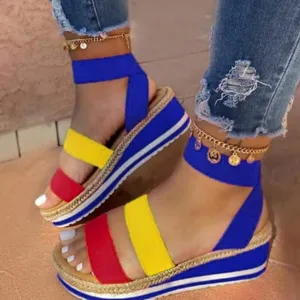 Dheva-C Women's Espadrilles Sandals Wedge, Elastic Ankle Strap Open Toe Platform Sandals Dressy Summer Casual Sandals Flip Flops Comfortable Wedges Shoes for Outdoor (Multicolor-2, 6.5-7)