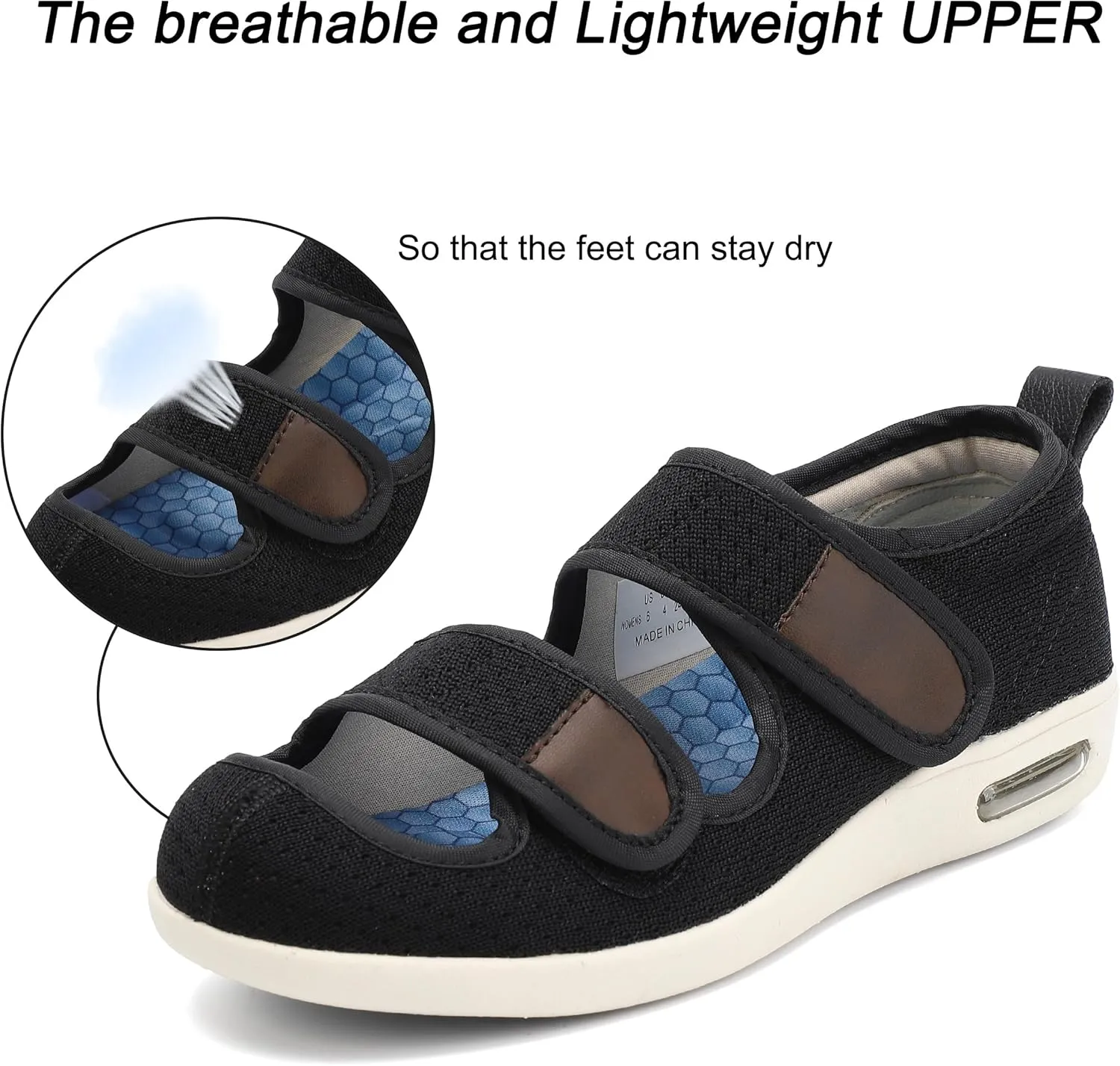 Diabetic Shoes for Women, Women's Wide Width Elderly Shoes, Adjustable Closure Lightweight Breathable, Swollen Feet Walking Edema Sneakers