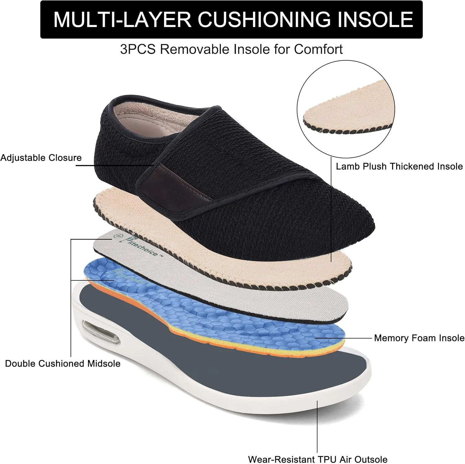Diabetic Shoes for Women, Women's Wide Width Elderly Shoes, Adjustable Closure Lightweight Breathable, Swollen Feet Walking Edema Sneakers
