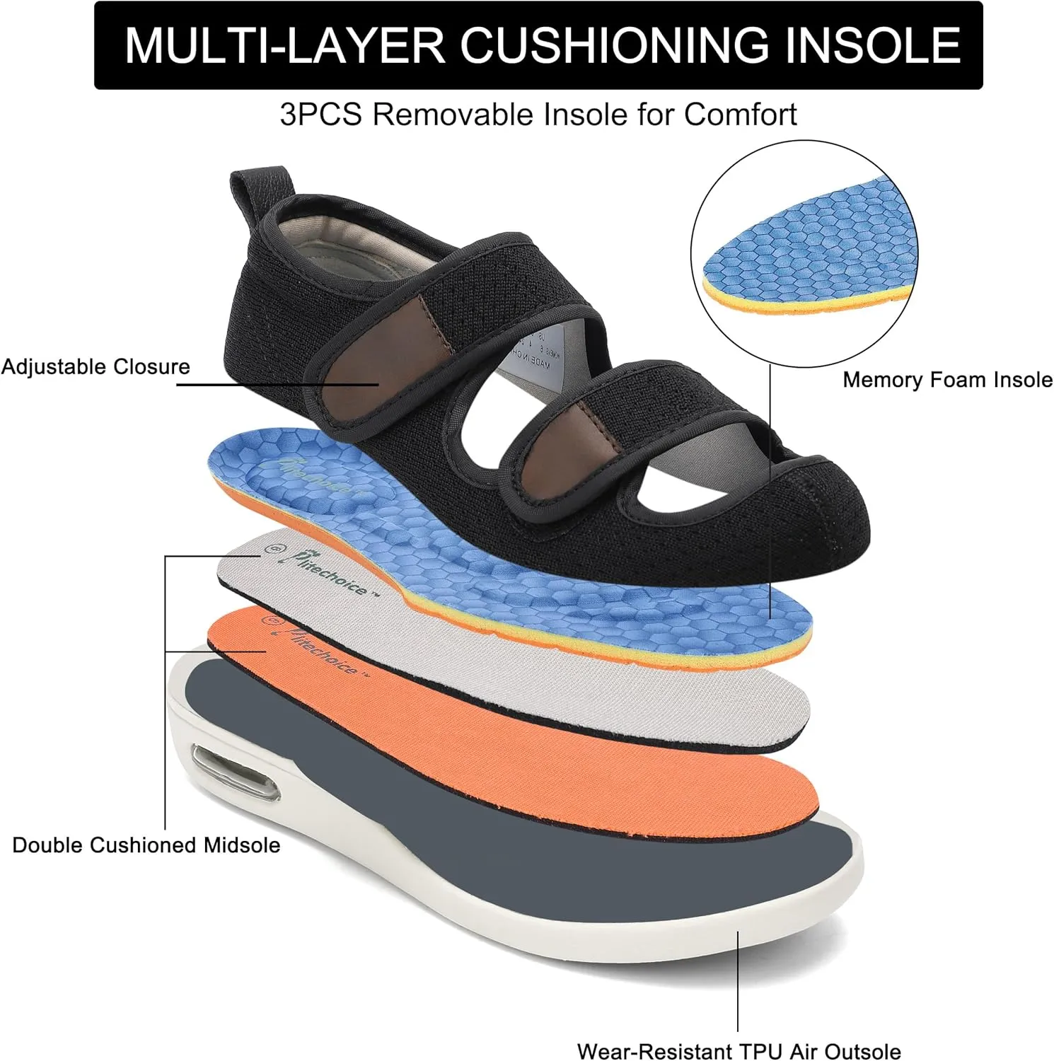 Diabetic Shoes for Women, Women's Wide Width Elderly Shoes, Adjustable Closure Lightweight Breathable, Swollen Feet Walking Edema Sneakers