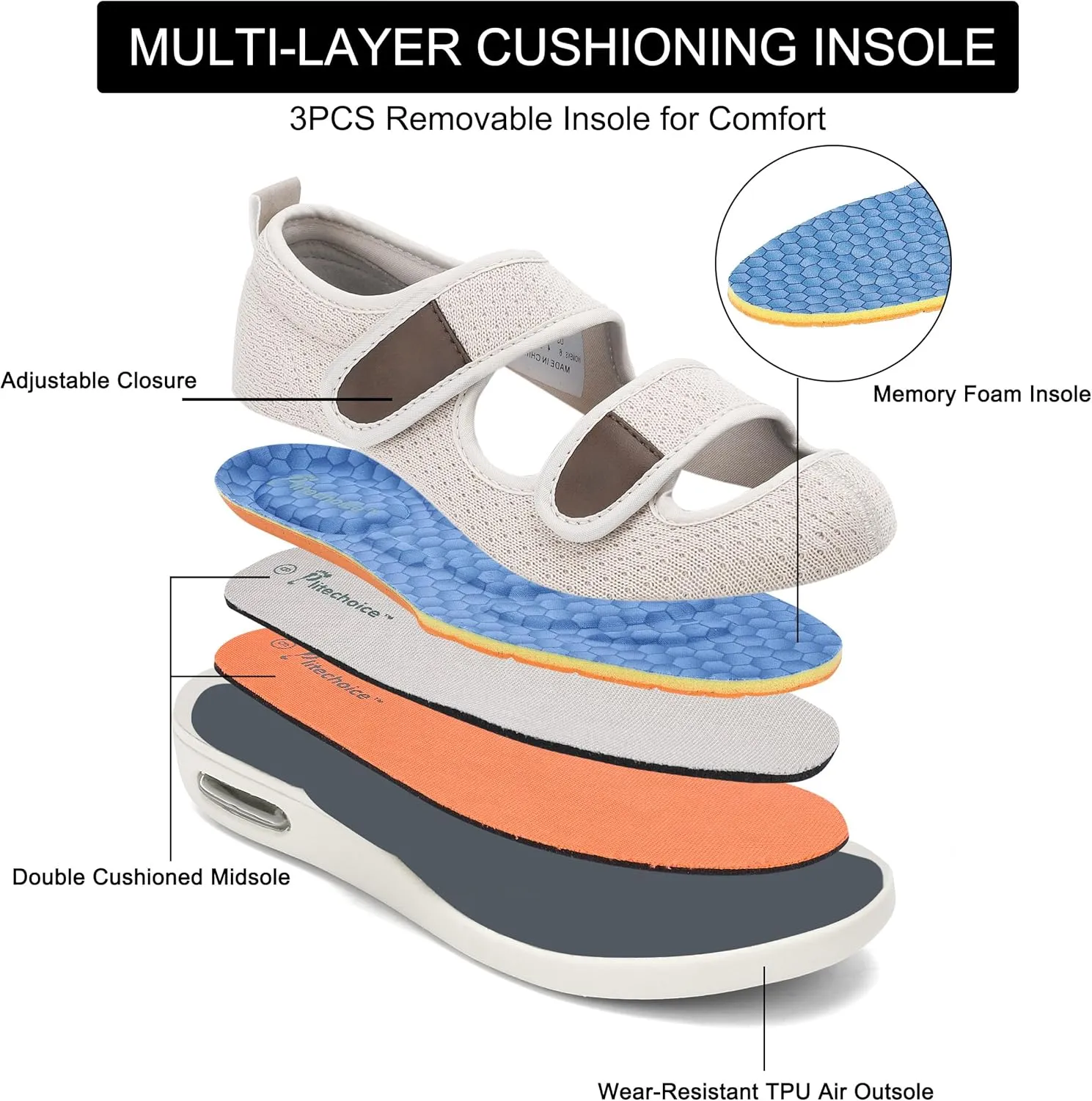 Diabetic Shoes for Women, Women's Wide Width Elderly Shoes, Adjustable Closure Lightweight Breathable, Swollen Feet Walking Edema Sneakers