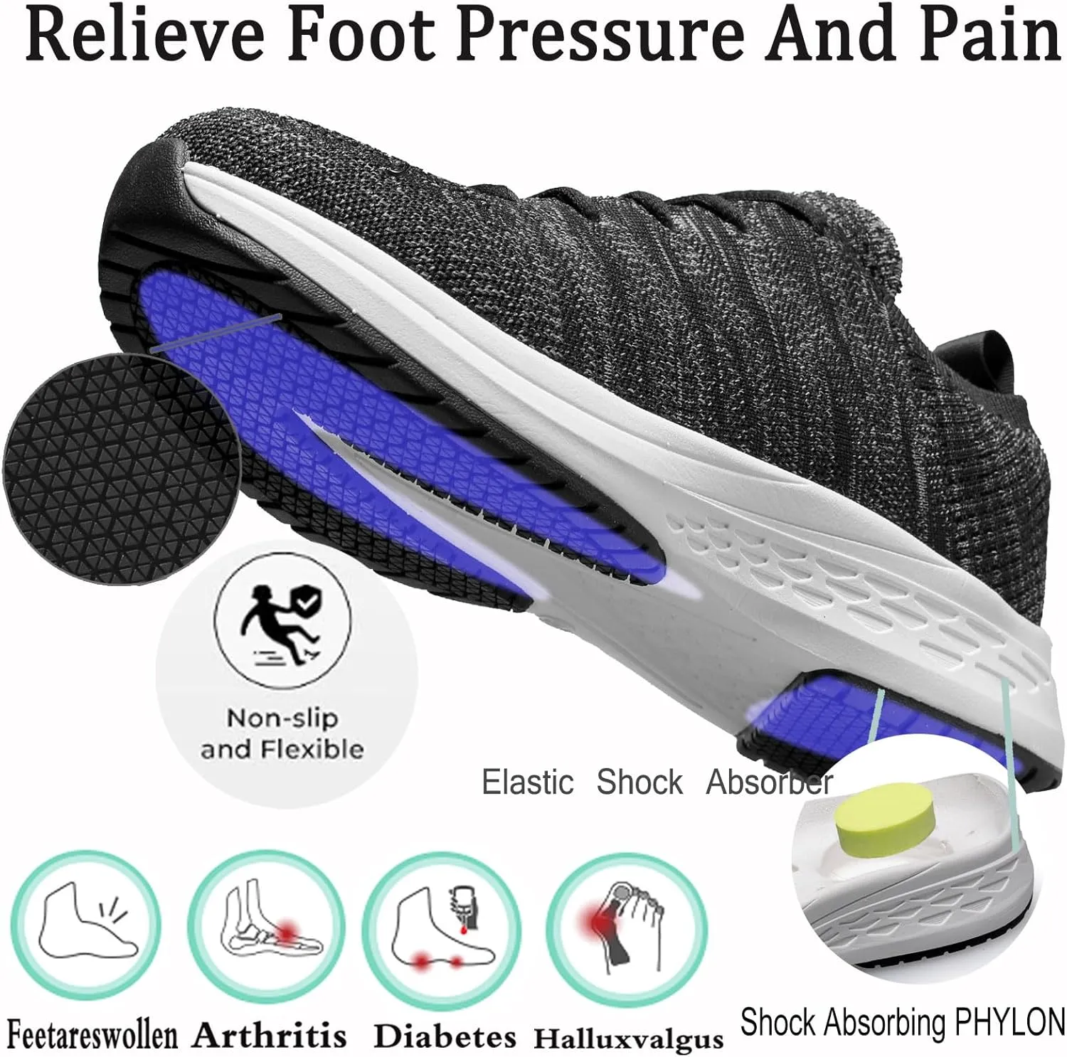 Diabetic Sneakers for Women Adjustable Widch Orthotic for Swollen Feet | Foot Pain Relief