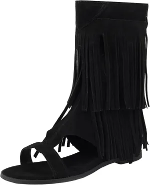 DINTAHA Fringe Gladiator Sandals Womens Flat Sandals Summer Ankle Boots