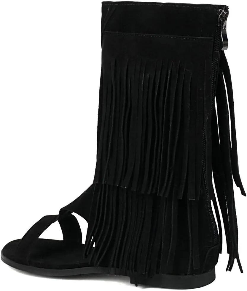 DINTAHA Fringe Gladiator Sandals Womens Flat Sandals Summer Ankle Boots
