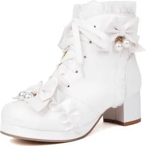 DINTAHA Kawaii Shoes For Women,Goth Lolita Platform Boots,Bow Ankle Boots Cute Sweet Cosplay Shoes