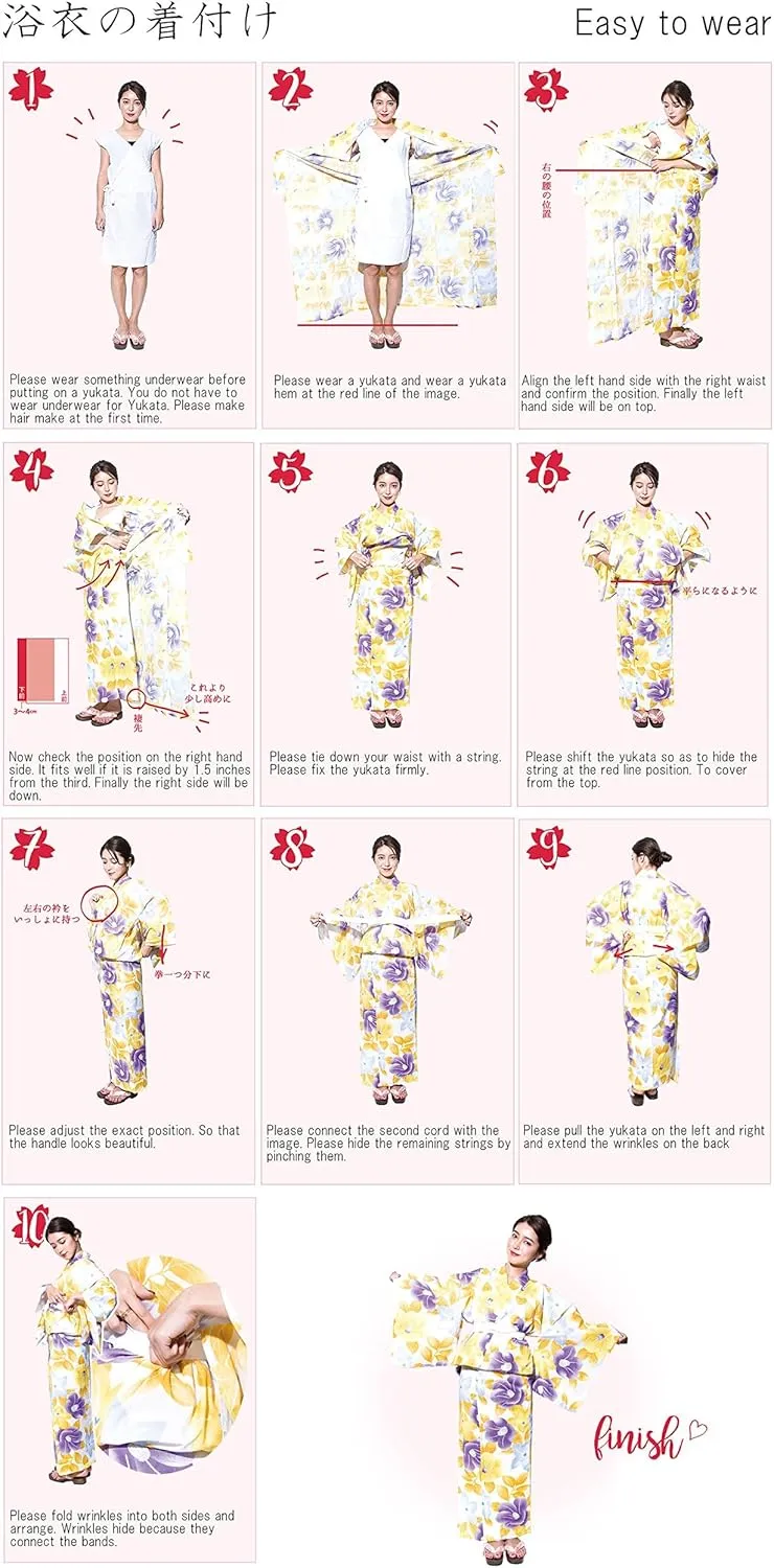 Dita ENSHU Women's Traditional Easy Wearing Kawaii Yukata Robe(Japanese Casual Kimono) Full Set 4