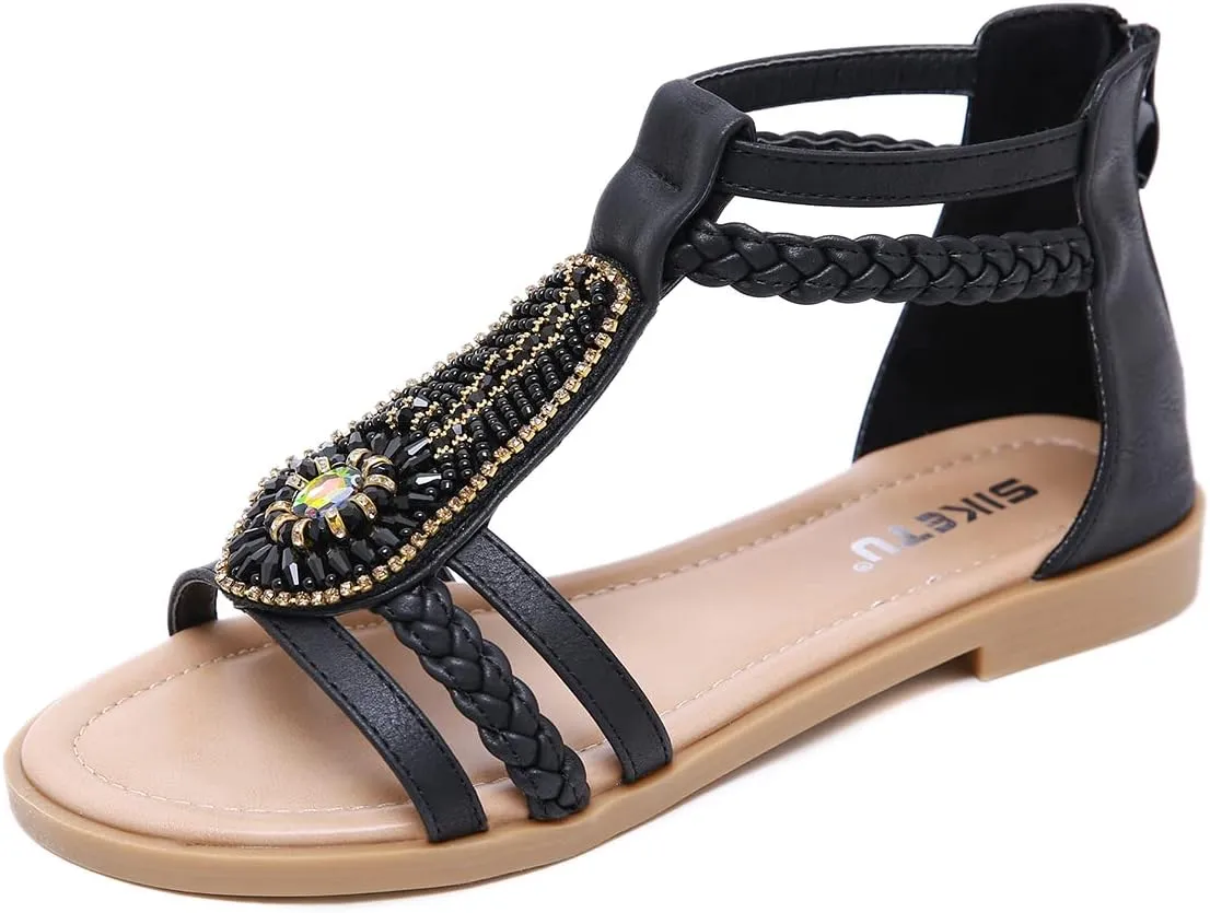 DKCHENH Ethnic Style Women's Summer Casual Vintage Sandals Flat Shoes Outdoor Shoes