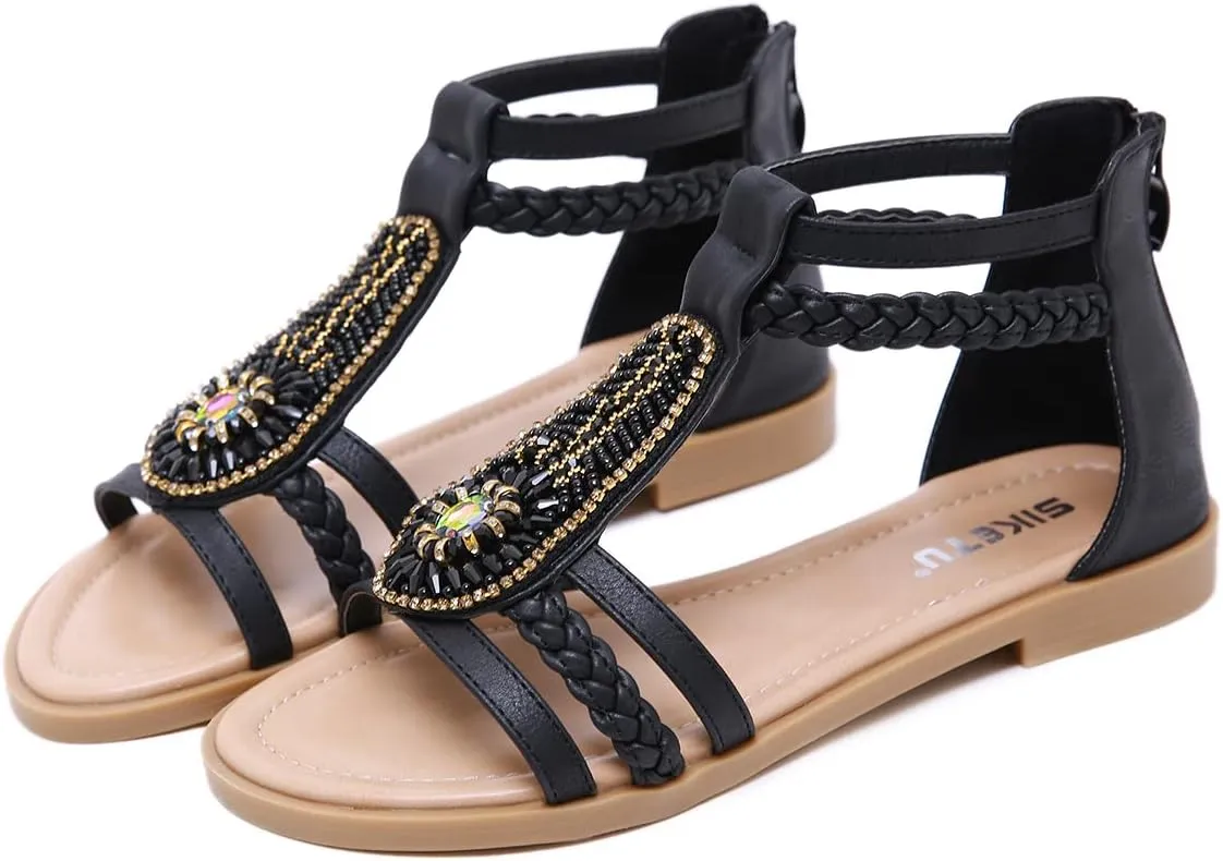 DKCHENH Ethnic Style Women's Summer Casual Vintage Sandals Flat Shoes Outdoor Shoes