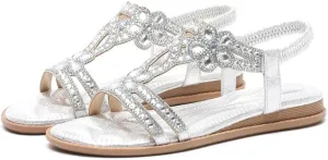 DKCHENH rhinestone sandals for women,Boho Plus Size Strass T Sandals and Clips.