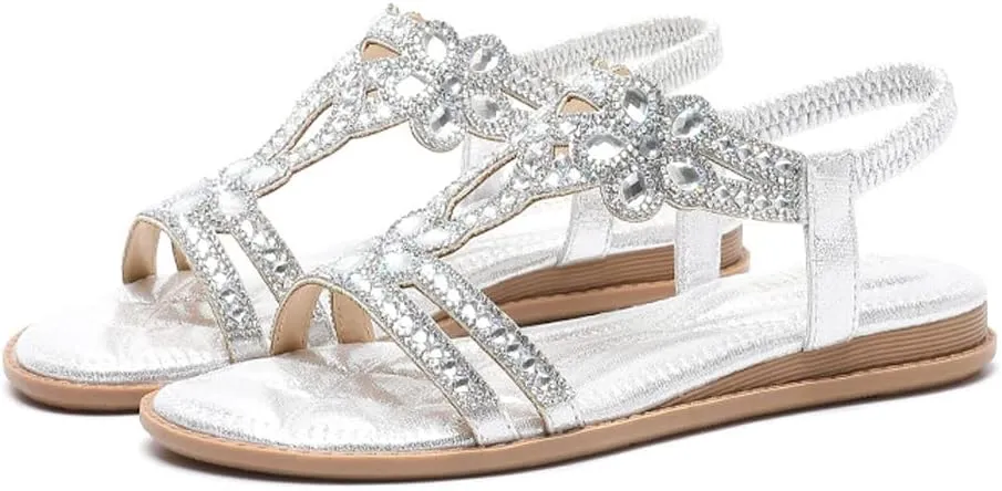 DKCHENH rhinestone sandals for women,Boho Plus Size Strass T Sandals and Clips.